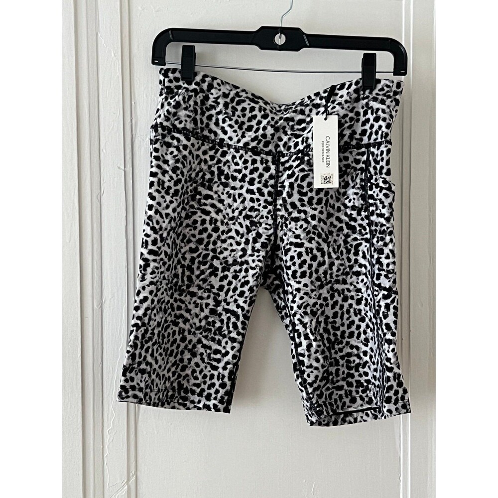 Shorts Biker leggings black white cheetah pockets Calvin Klein performance new